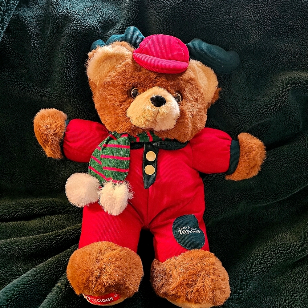 Teddy precious christmas red toyshop bear with scarf hat and antlers